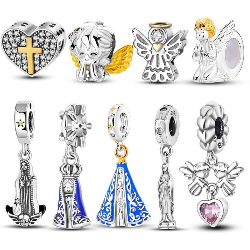 F-brasil-cruz-de-anjo-virgem-925-asas-de-prata-contas-de-igreja-charme-ajuste-original